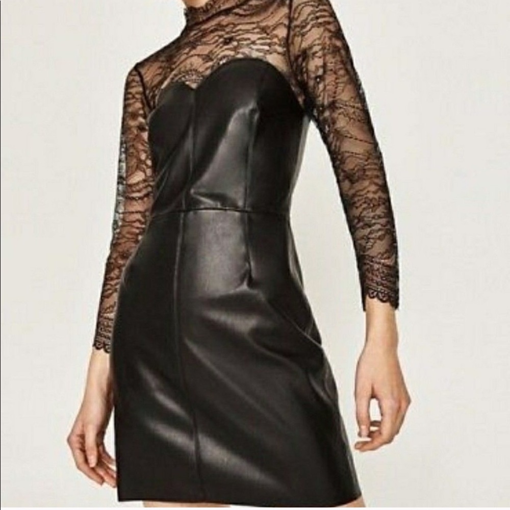 Zara faux leather & Lace dress szM NWT